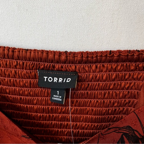 Torrid peplum blouse 1X Russet brown floral NWT Puff sleeve Flowy womens top 1 - Picture 4 of 7